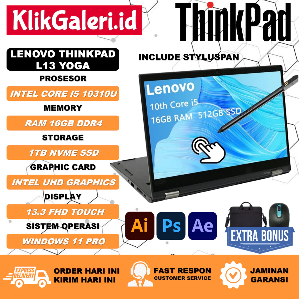 Laptop Touchscreen Lenovo Thinkpad L13 Yoga Core i5 10310U RAM 16GB 1TB SSD 13.3 FHD Touchscreen Ori