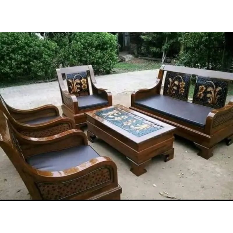 Busa alas kursi sudut L dan blok full kayu