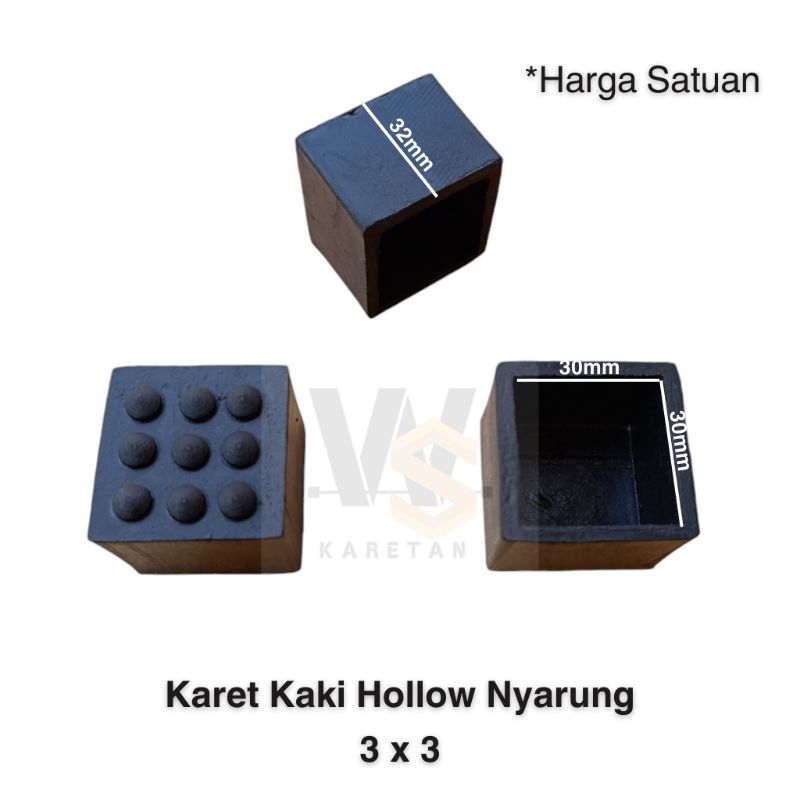 Karet Hollow 3x3 Nyarung Karet Tutup Kaki Meja Kursi Rak Besi Hollow