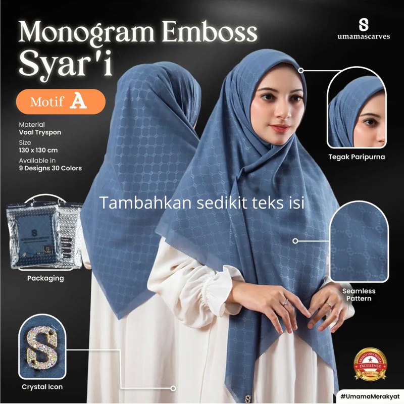 Monogram Emboss Syar’i 130x130 Lasercut UmamaScarves Hijab Segi Empat
