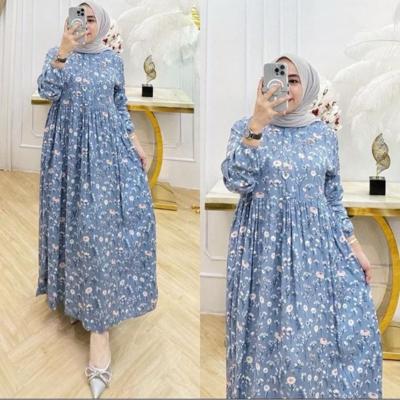 Gamis Rayon Viscose Premium Terbaru - Gamis Midi Dress Rayon Motif Bahan Rayon Viscose Premium - Ray