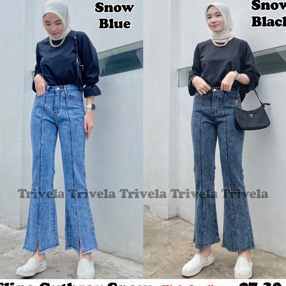 COD  Elina Cutbray Jeans Snow  Jeans Cutbray Highwaist  Celana Jeans Wanita Cutbray 2734