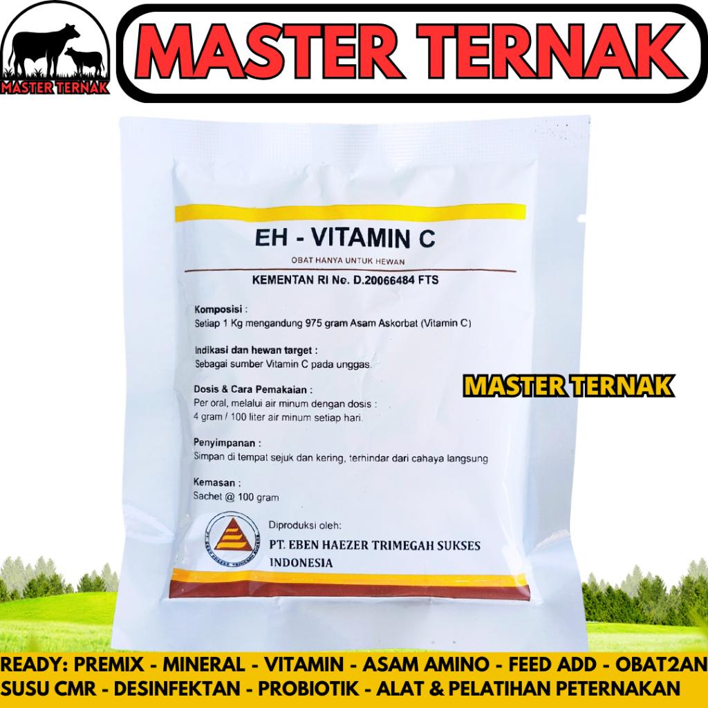 EH VITAMIN C 100 GRAM - Meningkatkan Daya Tahan Tubuh Ternak Unggas Ayam Babi Pedet Sapi Ikan Udang