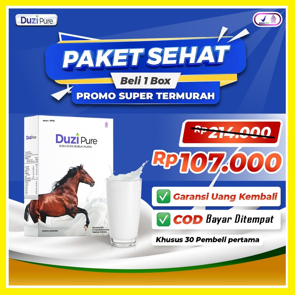 

Duzi Pure Purehorse Susu Kuda Lombok Original Bubuk 250 Gram Paket 1 Box