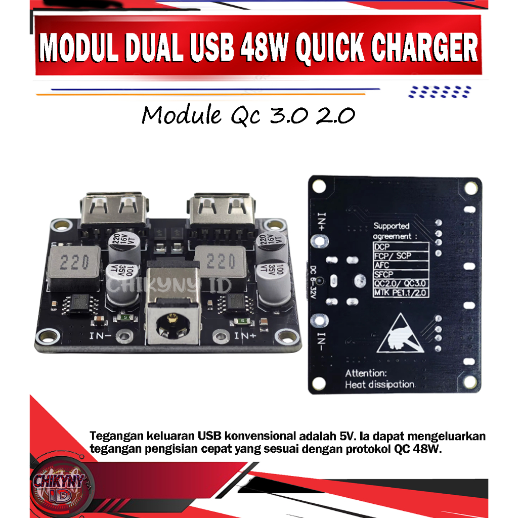 MODULE DUAL USB 48W FAST CHARGING QC 3.0 2.0