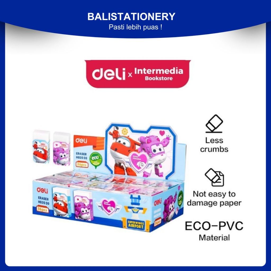 

Penghapus Pensil Deli EH02000 – Karakter Super Wings Bebas Debu & safety – 4.5 x 2.5 x 1.2 cm