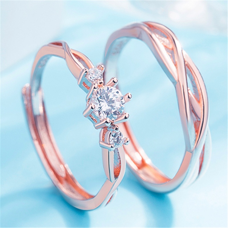 Cincin Couple Pria Wanita Cincin Tunangan Emas Muda Kawin Nikah Sterling Perak Rings Berlian Adjusta