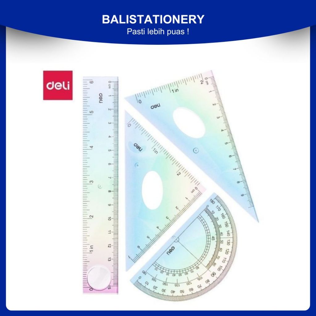 

Set Penggaris Plastik Deli EH652 Fungsi Menggambar dan Mengukur Ukuran 15 cm Warna Gradasi Elegan