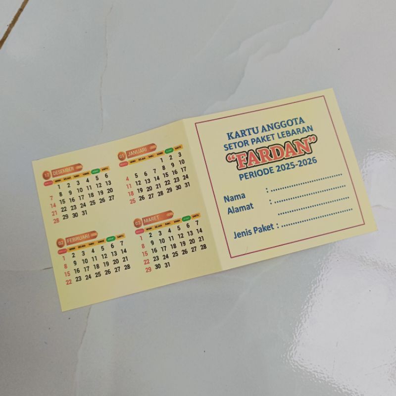 kartu anggota isi 10pcs kartu paket lebaran kartu angsuran paket kartu iuran paket lebaran