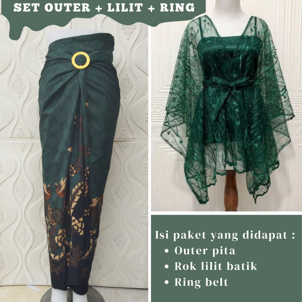 Kebaya Outer Gendhis Kebaya Set Outer Dan Rok Lilit Baju kondangan One Set Kondangan Wanita Kekinian