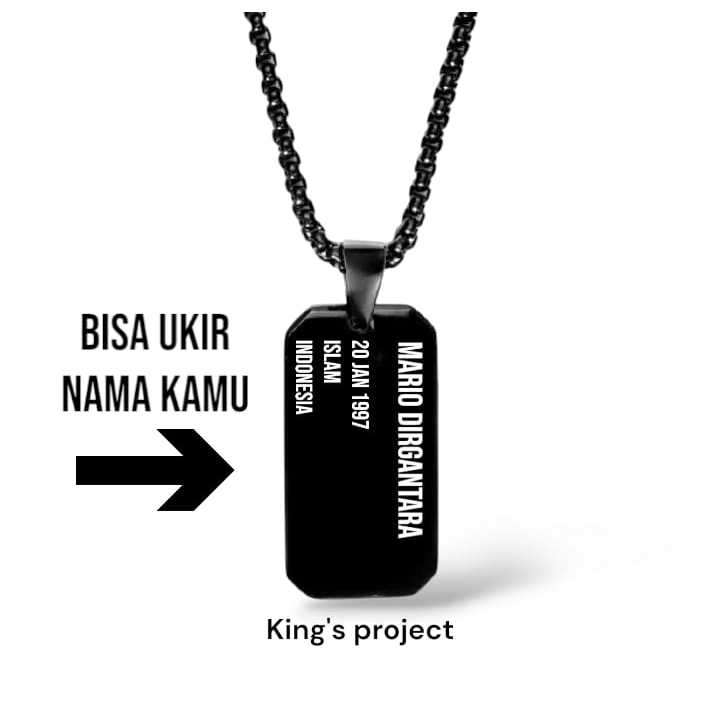 kalung bebas costom nama pria dan wanita - kalung ukir nama - kalung titanium ukir nama - dog tag - 