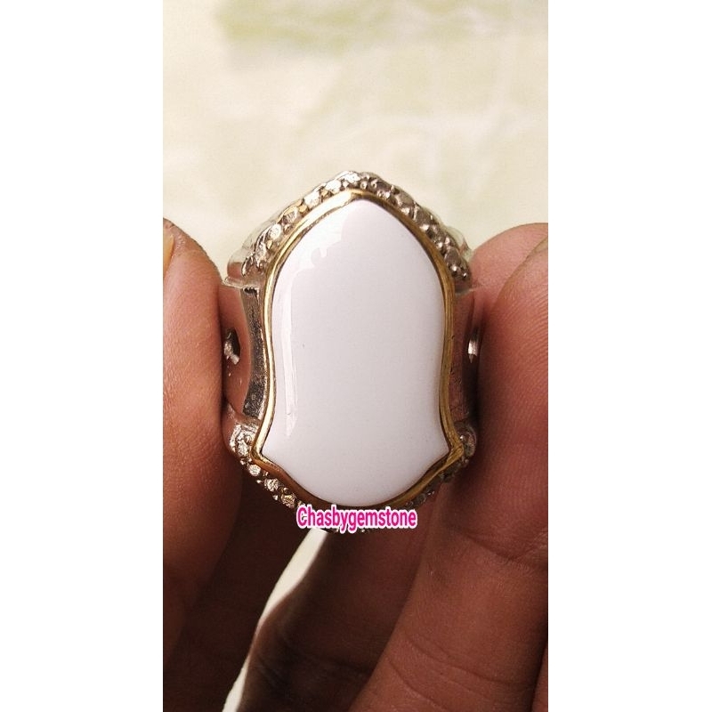Natural Batu akik yaman abyad-Cincin Terompah batu yaman abyad