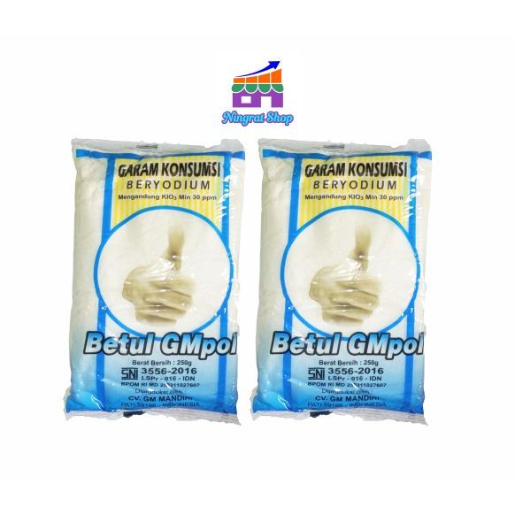 

Garam Konsumsi Beryodium Merk Betul GMpol 2 (dua) pcs, 250gr/pcs