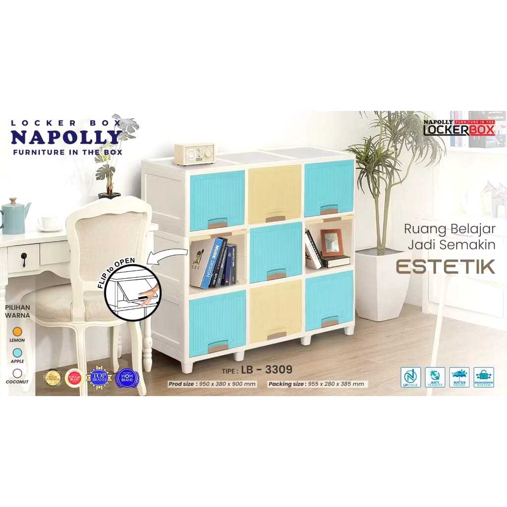 Laci Plastik Locker Box Napolly 3309 / Rak Buku Plastik Serbaguna/ Lemari plastik