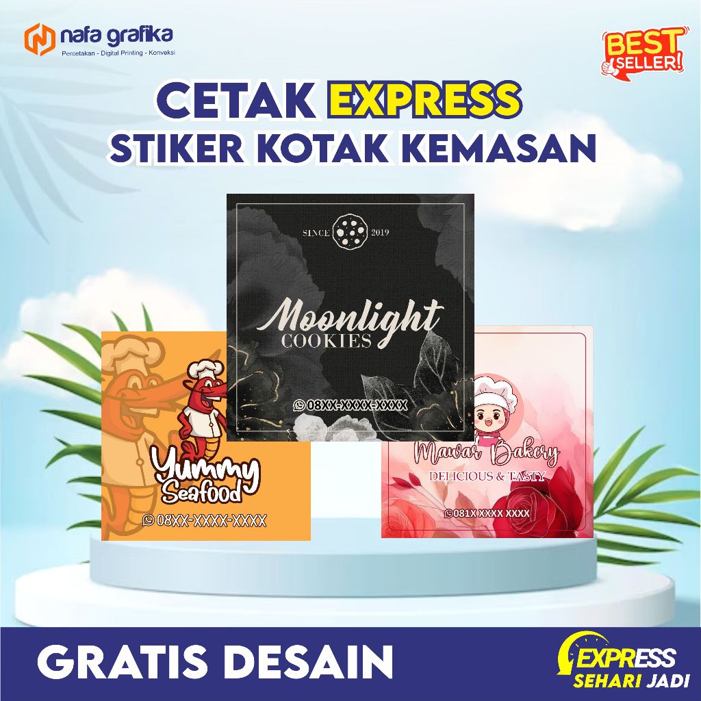 

CETAK STIKER LABEL KEMASAN KOTAK STICKER A3+ MAKANAN MINUMAN GRATIS DESAIN SUDAH CUTTING