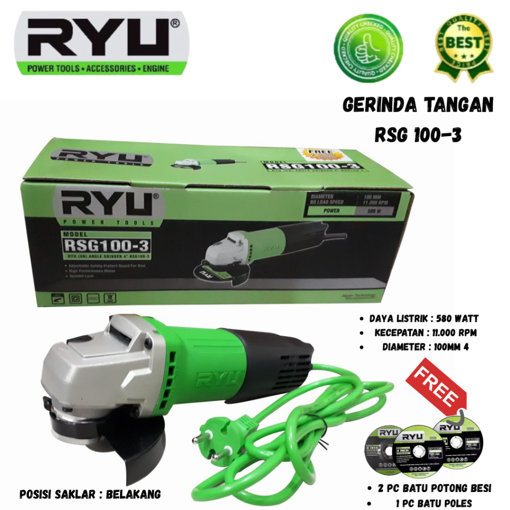 Gerinda Tangan Ryu RSG 100-3 / Gerinda Tangan Ryu 4 Inch