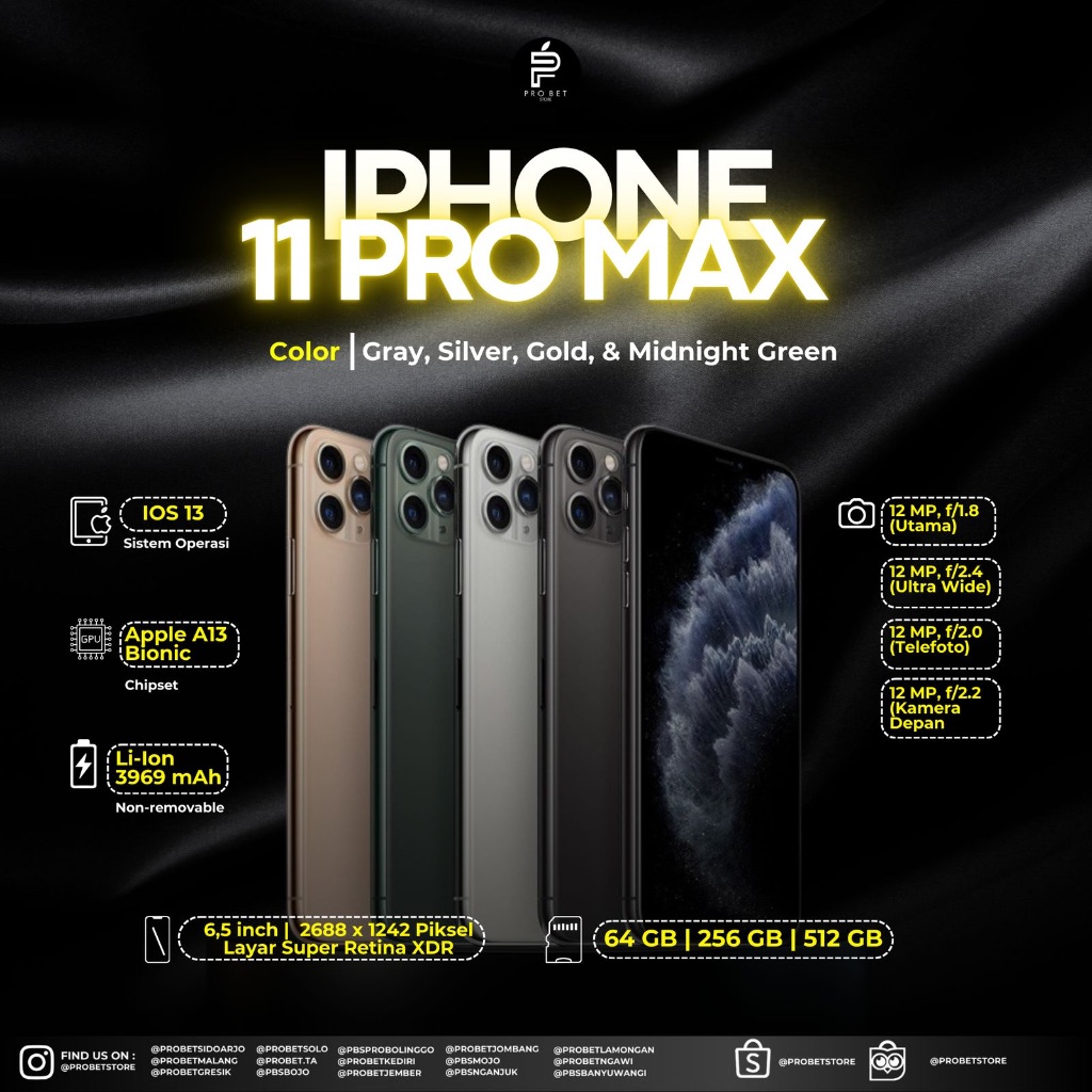 IP 11 PROMAX 64GB / 256GB / 512GB FULLSET LIKE NEW SECOND ORIGINAL
