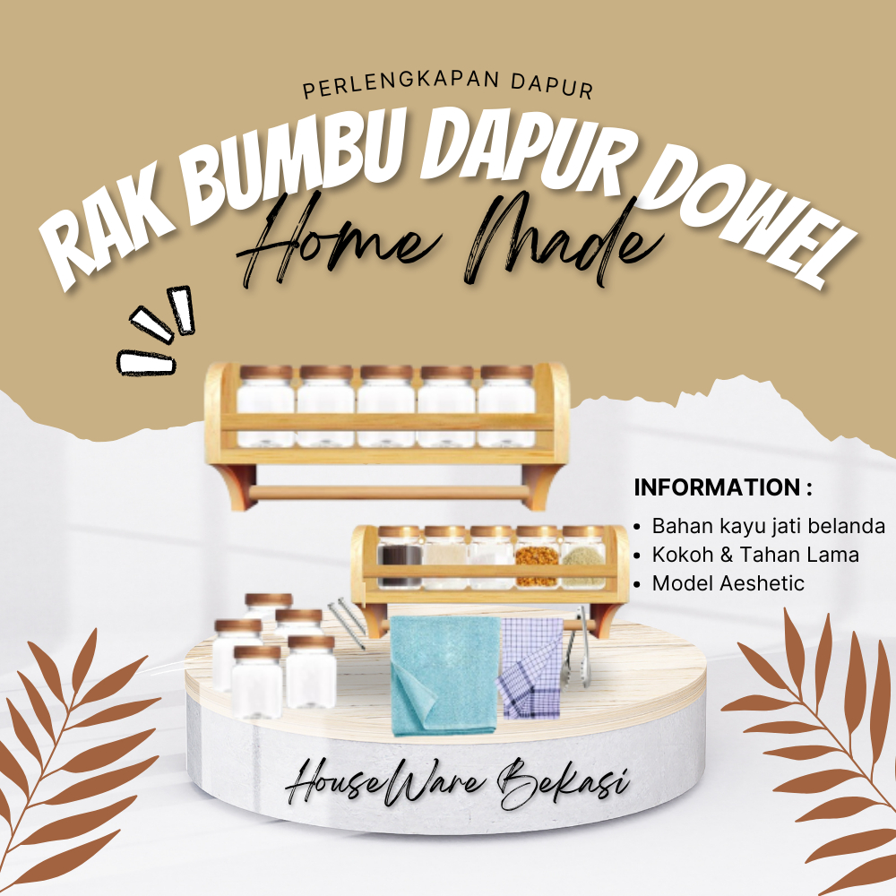 Rak Bumbu Dowel Gantung Rak Dapur Kayu Serbaguna