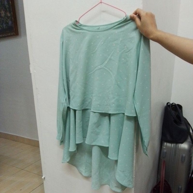 Blouse Hijau Putih Polkadot