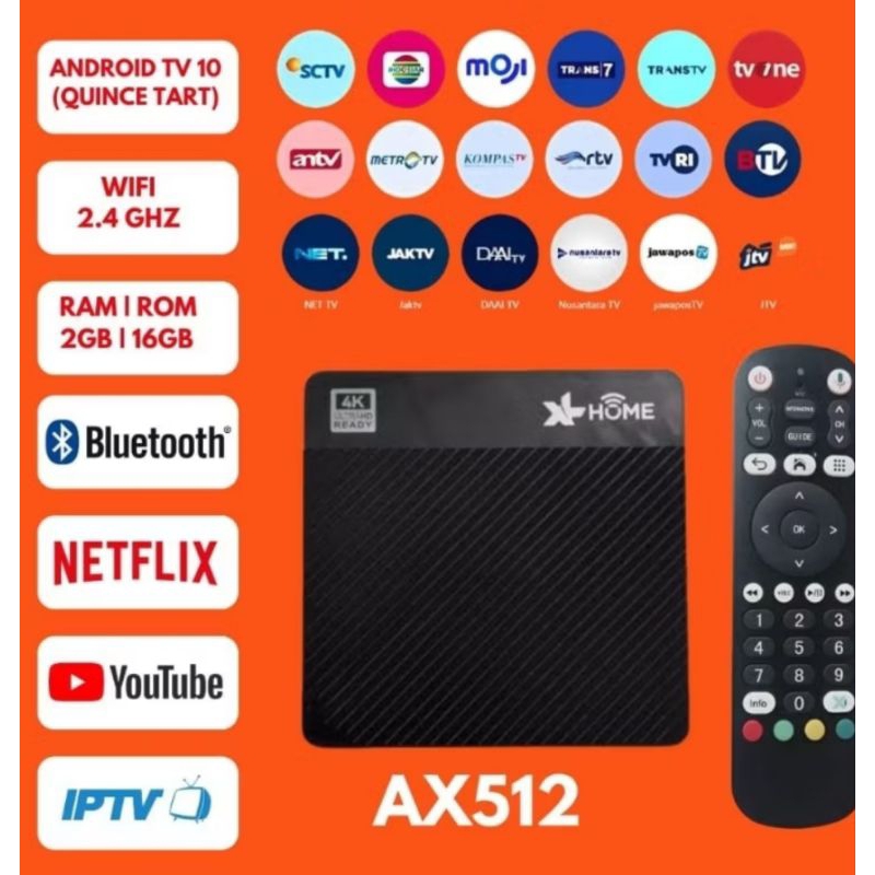 SMART TV BOX AX512 OS 10 SUPPORT NETLIX (UNLOCK &ROOT) BONUS CHANEL PREMIUM 1 BULAN
