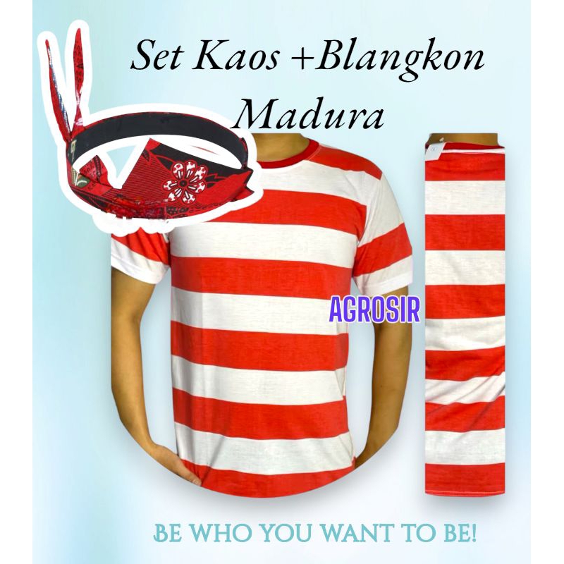 QH Kaos Sakera Liir Merah Putih//BONUS blangkon Madura Katun Salur Pria Lembut Cowok