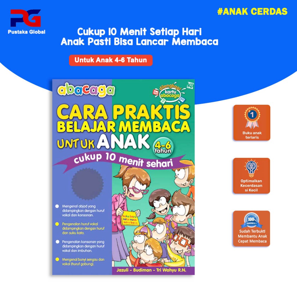 Buku Abacaga Cara Praktis Belajar Membaca Untuk Anak TK PAUD 4-6 Tahun