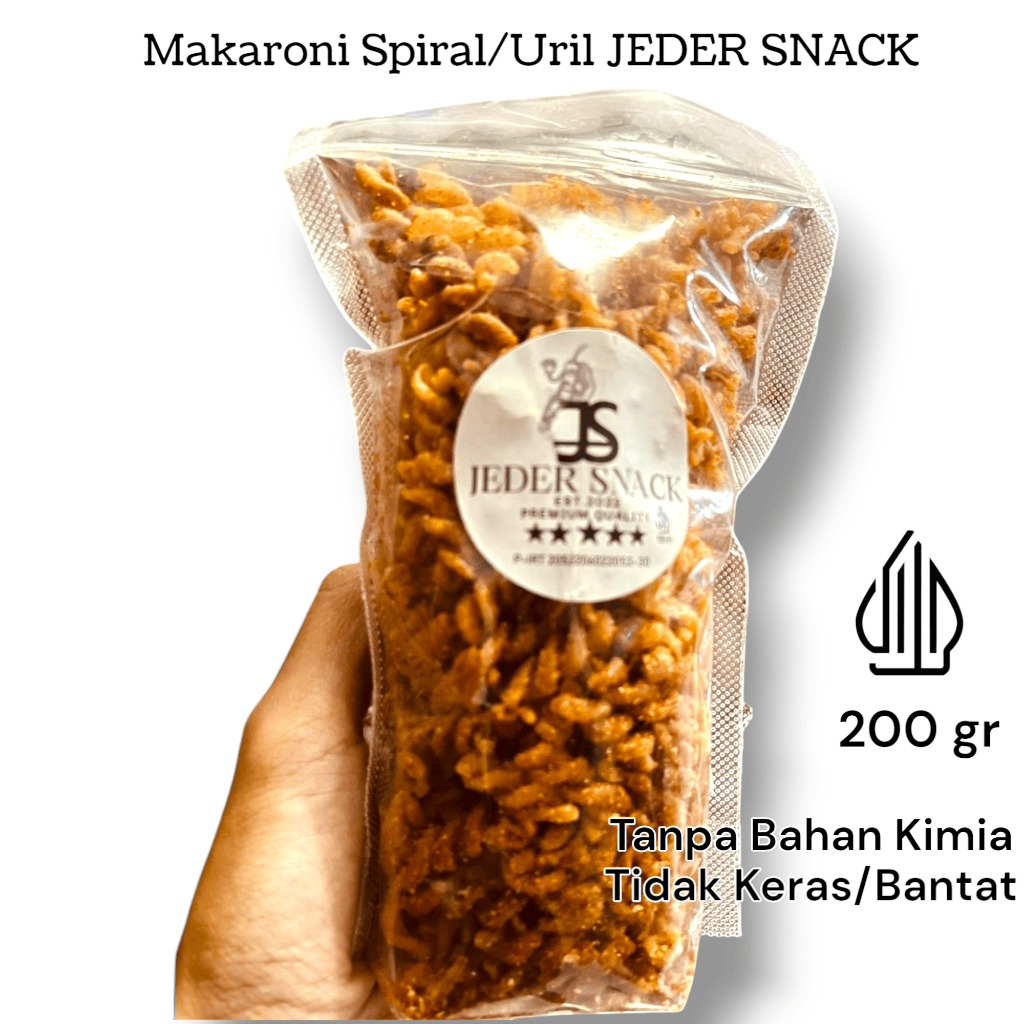 

Makaroni Uril/Spiral 200g Kering Kriuk Asin Gurih Pedas Asyik Cemilan Pedas JEDER SNACK Food Crispy