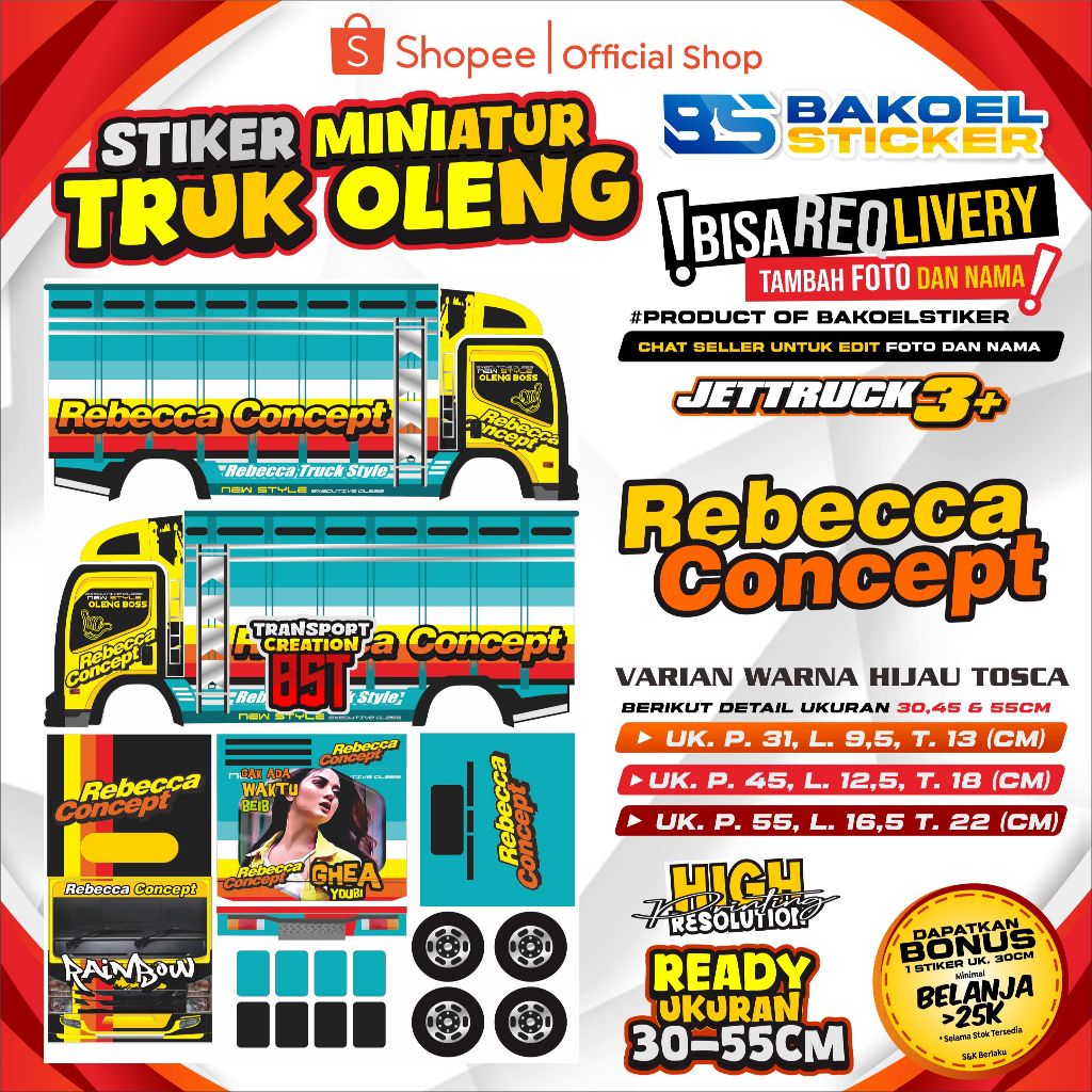 

STIKER MINIATUR TRUK OLENG MOTIF "REBECCA" 30/45CM