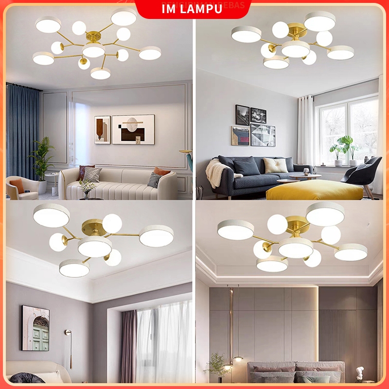 Lampu gantung plafon ruang tamu estetika ruang makan bulat/kamar tidur lampu gantung besar 3 warna