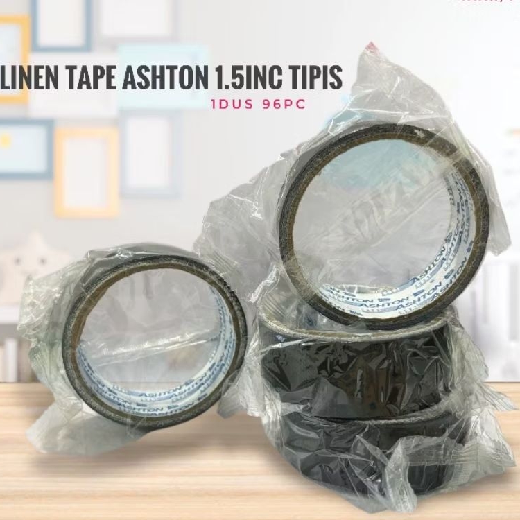 SQ Asthon Linen Tape 1½ Inchi Tipis/Lakban Kain Hitam/Per Pcs