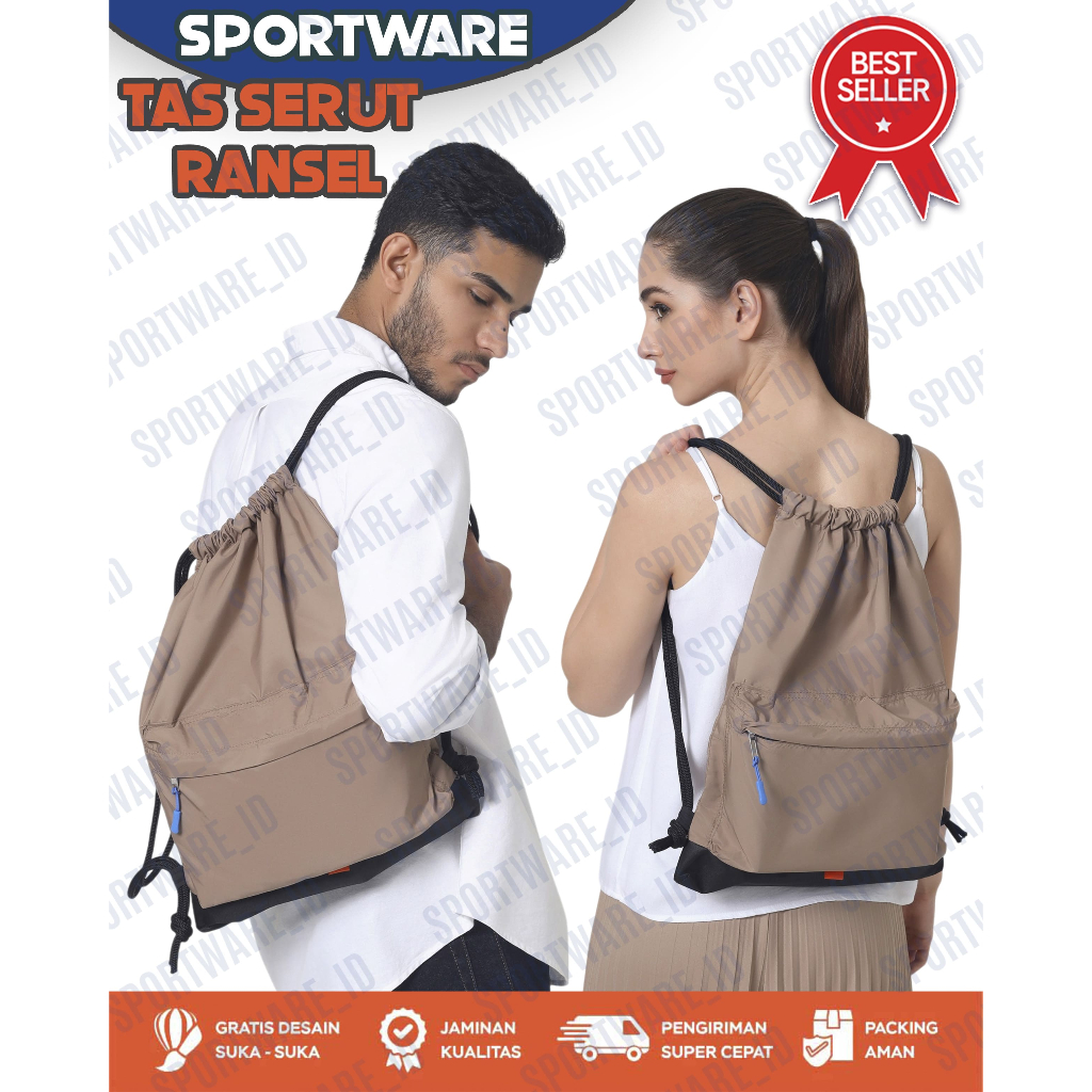Tas Serut Ransel Polos-Tas Olahraga Polos-Tas Serut - MF-COKLAT