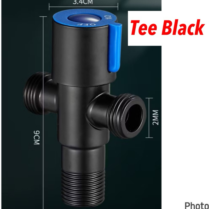stop kran T toilet hitam 1/2 inch stop kran kloset cabang kran toilet ukuran 1/2 inc hitam keran Tee