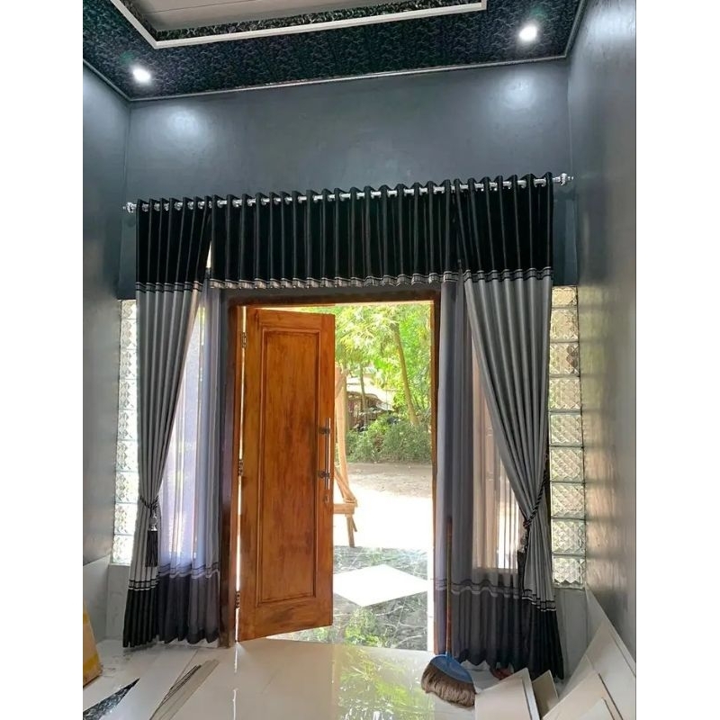 Gorden Jendela Pintu 1 Set Dengan Poni Bahan Blackout Bludru Gorden Blackout Motif