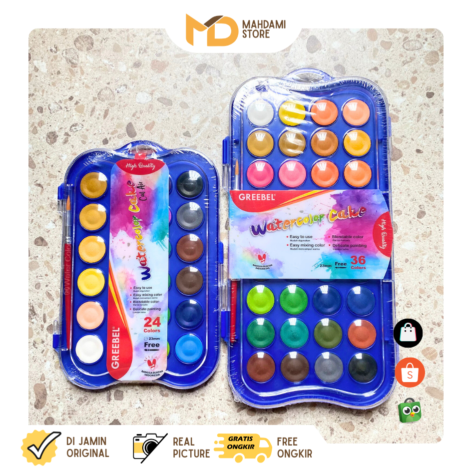 

GREEBEL Cat Air Padat Cat Lukis Set Watercolor Cake 12/24/36/48 Warna