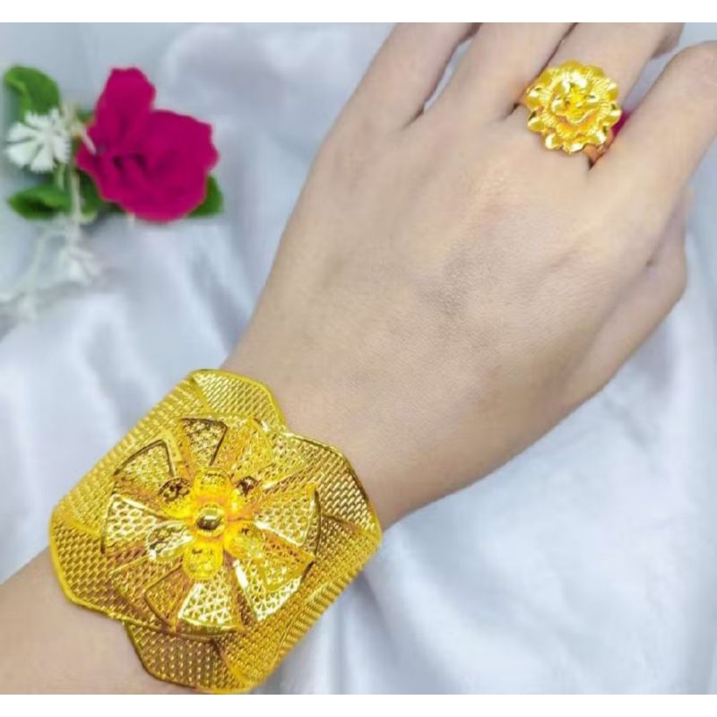 GELANG BUNGA BANGKOK KENDARI TERBARU PERHIASAN DUBAI LAPIS EMAS 24K