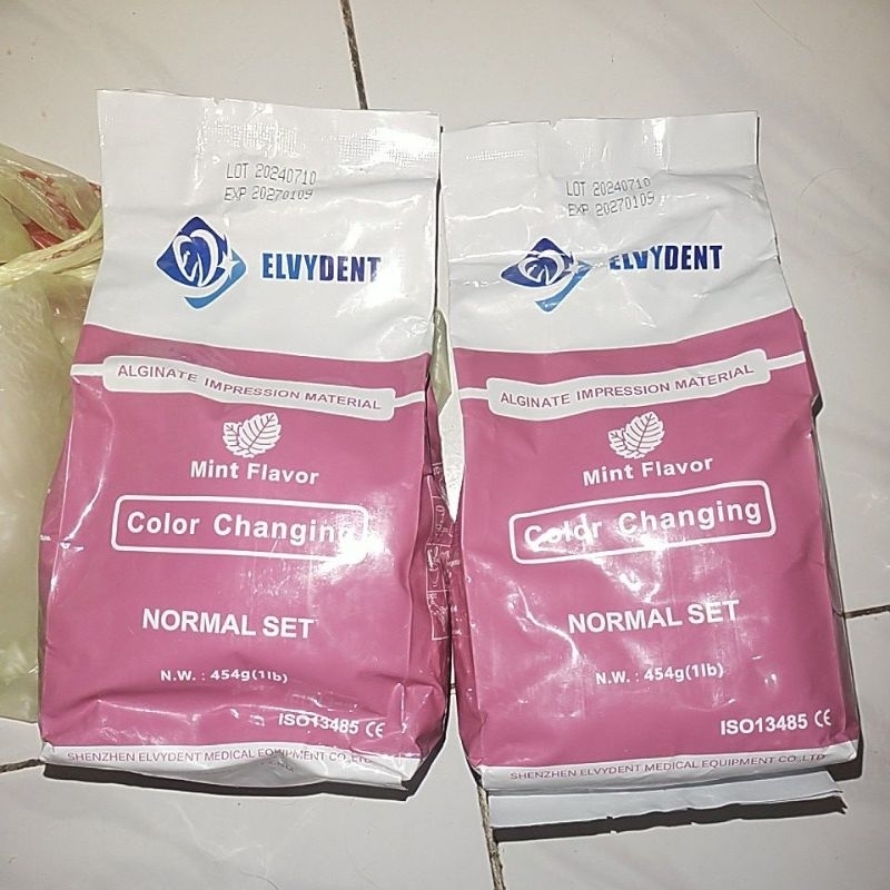 alginat dental elvydent / pencetakan gigi / alginat berubah warna / alginat color change
