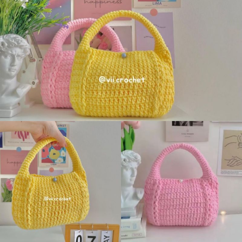 Crochet Aesthetic Mini Bag | Pinterest Mini Bag | Yellow Mini Bag | Pink Aesthetic Bag | Tas Kecil P