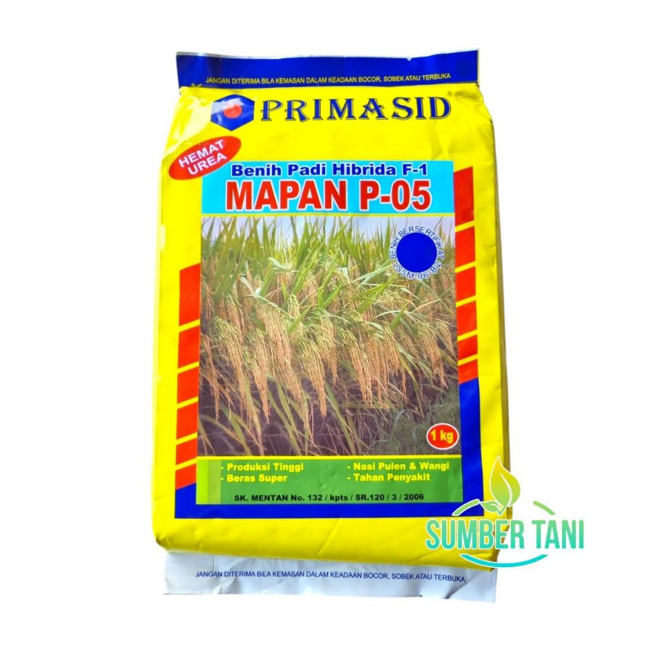 

MAPAN P-05 F1 (EXP : 9-2025) Benih Padi Hibrida Super MAPAN P05, Nasi Pulen Wangi , Tahan Penyakit