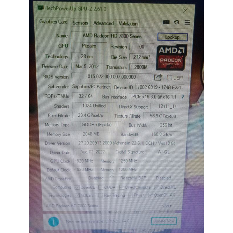 VGA HD7850 2GB DDR 5 OC VERSION