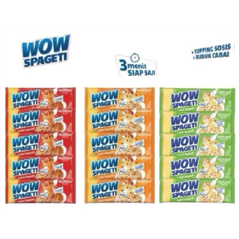 

MIE WOW SPAGETTI / SPAGHETTI PASTA 88Gr/AGLIO LIO, BOLOGNESE ,CARBONARA(1Dus 40 pcs)