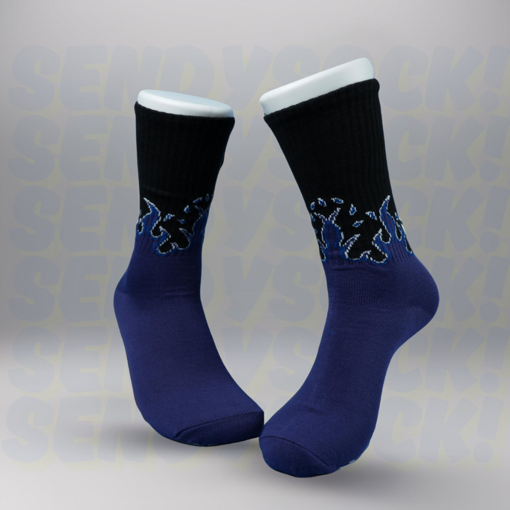 Kaos Kaki Motif Api Biru Oldschool Pria Wanita Panjang - TKB Socks