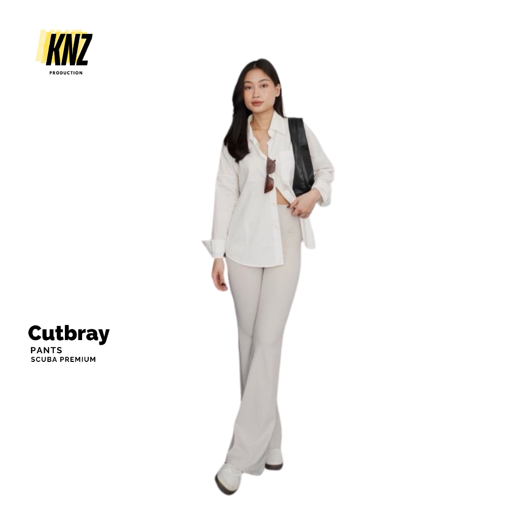 Celana Panjang Scuba Cutbray Pinggang High Waist Bahan Import Tebal Bawahan Pants Wanita