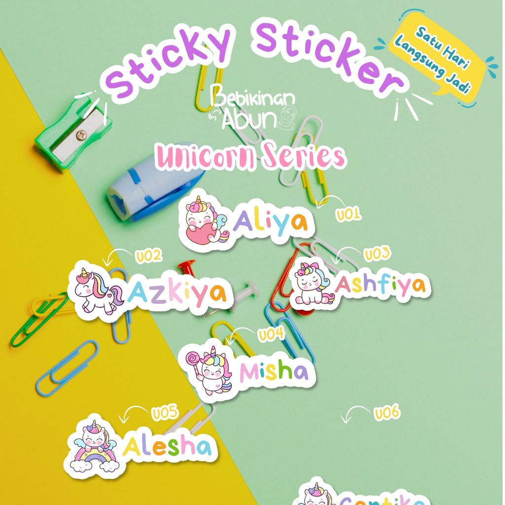 

Sticker Nama Custom| Sticker Label Nama | Sticker Anti Air | Sticker Sekolah Unicorn Series