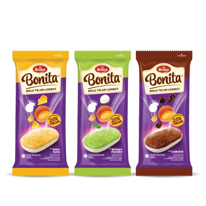 

Roma Bonita Bolu Telur Lembut 30gr per box isi 12sachet - All Varian [GOJEK/GRAB]