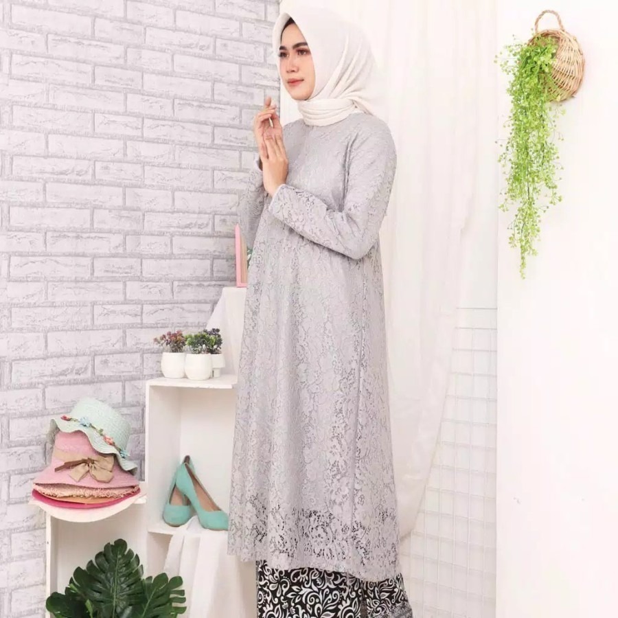 Setelan Kebaya Tunik Rok Batik / Kebaya Jumbo Ld 130 Kebaya Warna GREY