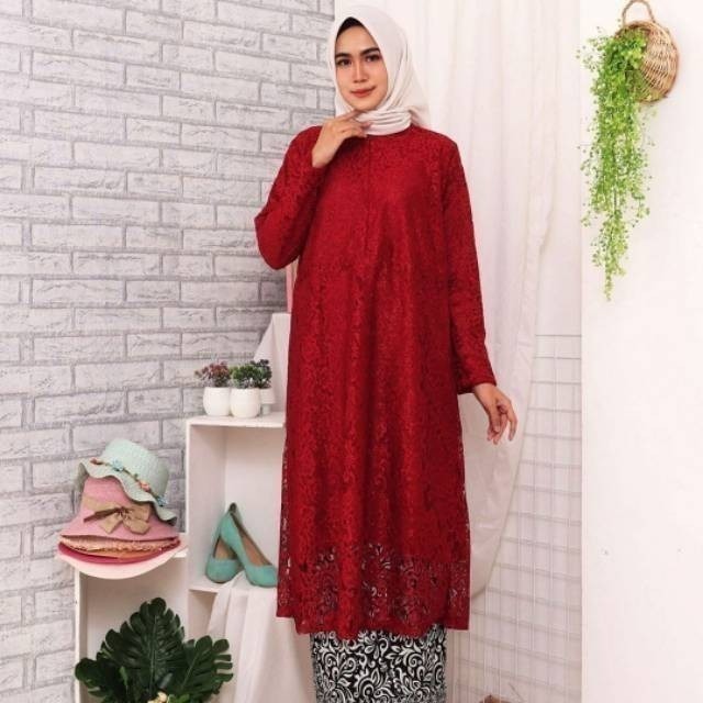 Setelan Kebaya Tunik Rok Batik / Kebaya Jumbo Ld 130 Kebaya Warna MARUN