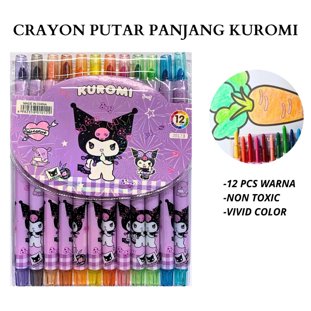 

BELLA | Crayon Stick Putar Panjang isi 12pcs Crayon Putar Pensil Warna Crayon Stik Set Mewarnai Anak SANRIO / KARAKTER
