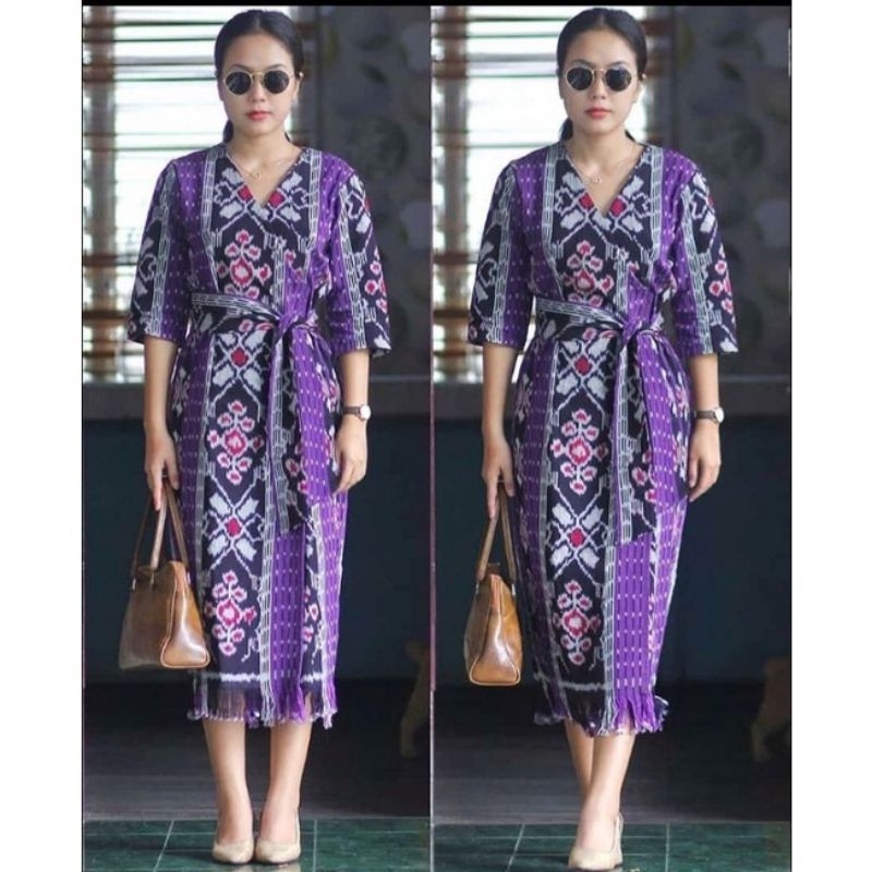 DRESS TENUN ETNIK JEPARA WANITA WARNA UNGU