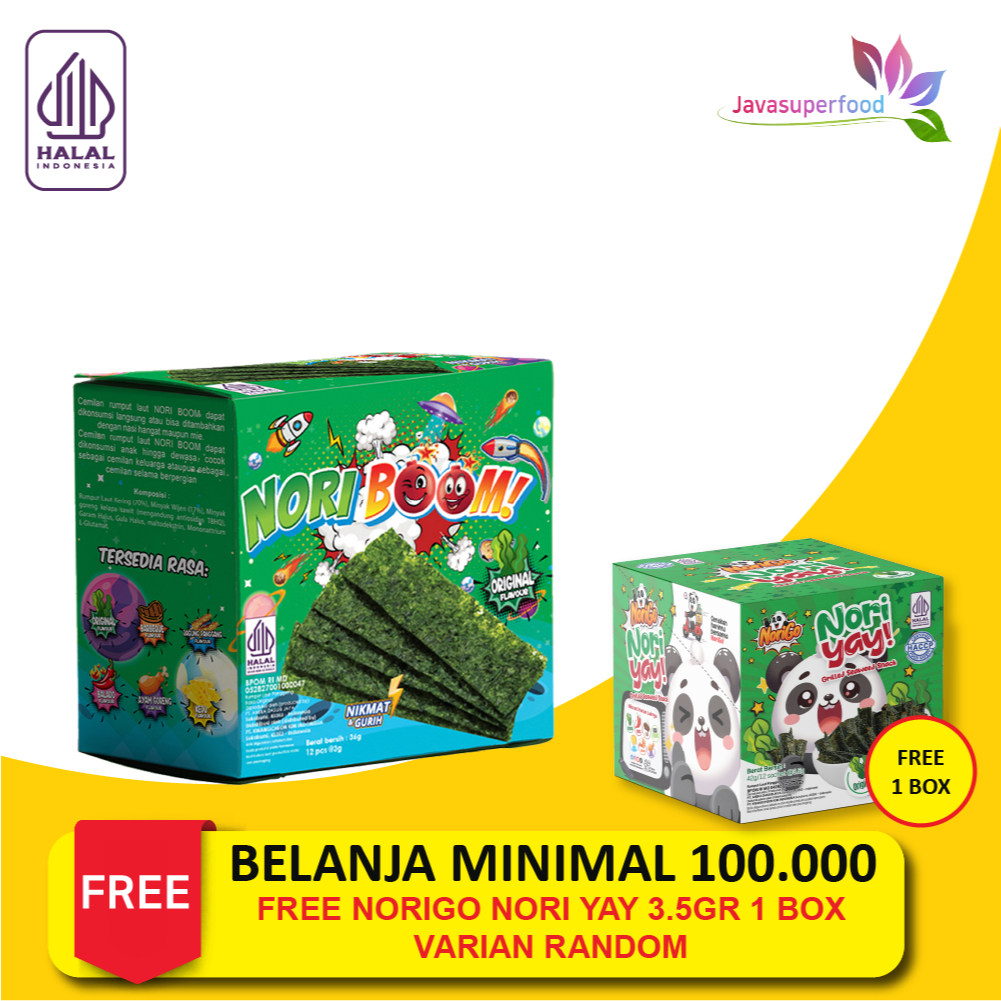 

NoriBoom (1 DUS ISI 60 PCS) / Nori Sachet Seaweed Snack 3g Rumput Laut Halal