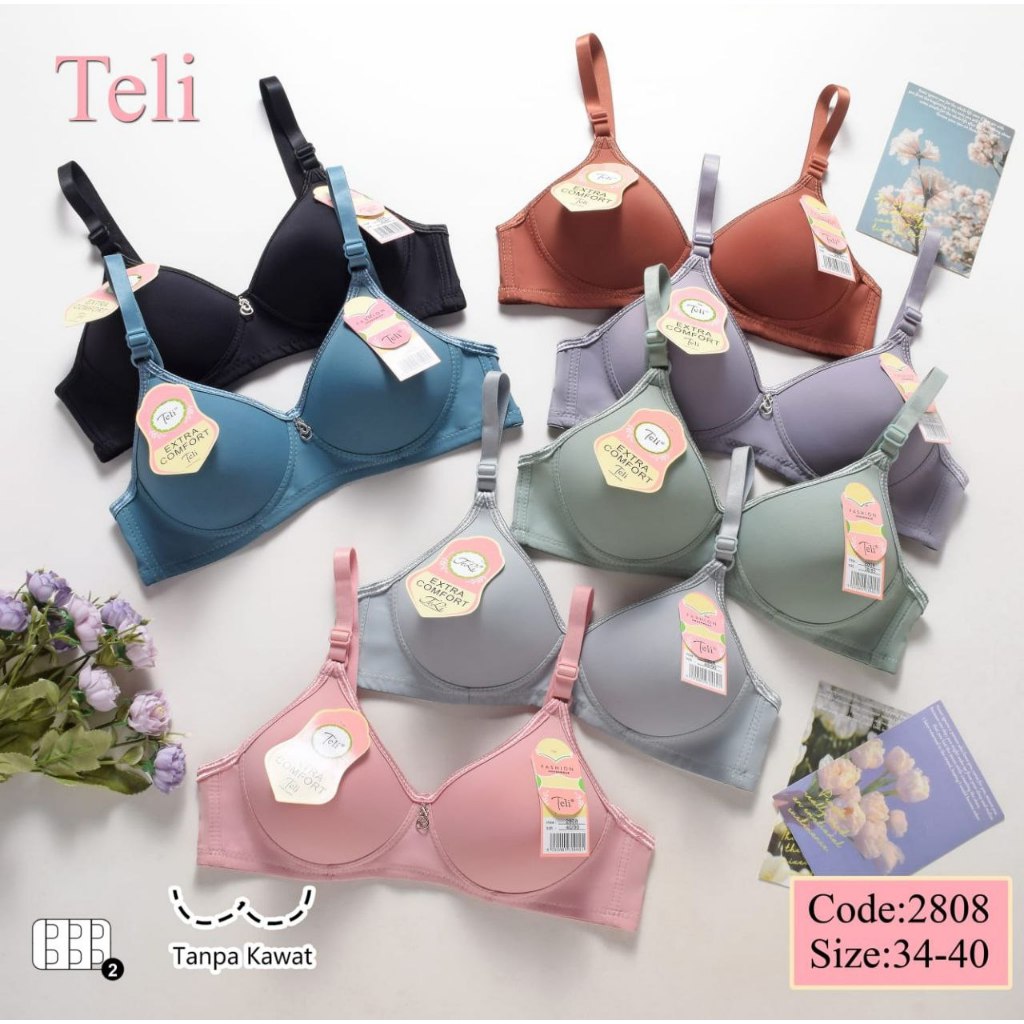 (1 PCS) TELI 2808 Bra Busa Tanpa Kawat 2 Kancing Import BH Termurah Wanita Dewasa Kutang Perempuan K